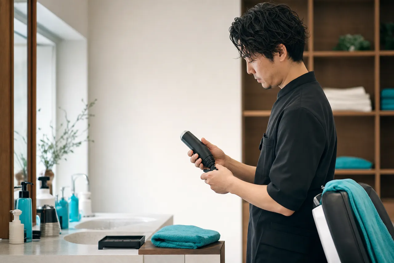 業務用機器の準備を整える理容師