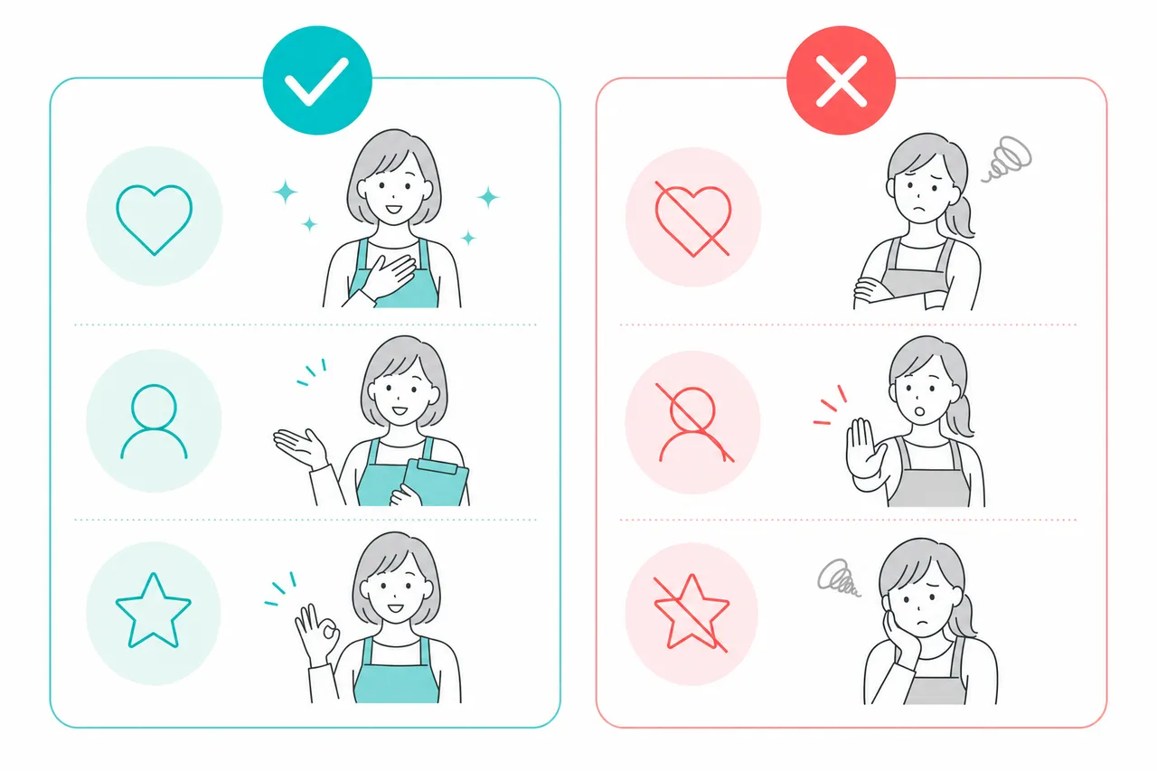 使える広告表現と避けるべき表現を対比した図